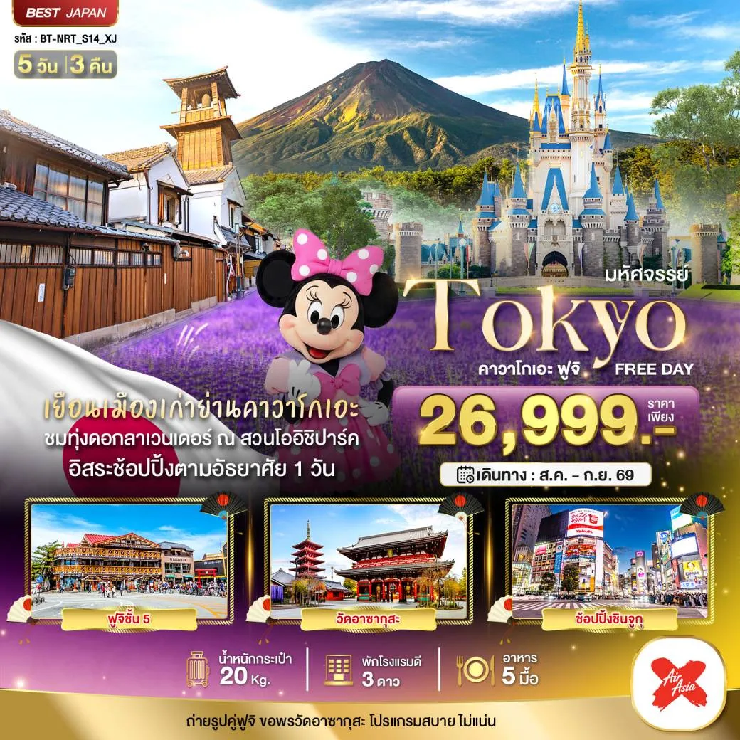 ทัวร์ญี่ปุ่น มหัศจรรย์...TOKYO คาวาโกเอะ ฟูจิ FREE DAY 5วัน 3คืน (XJ)