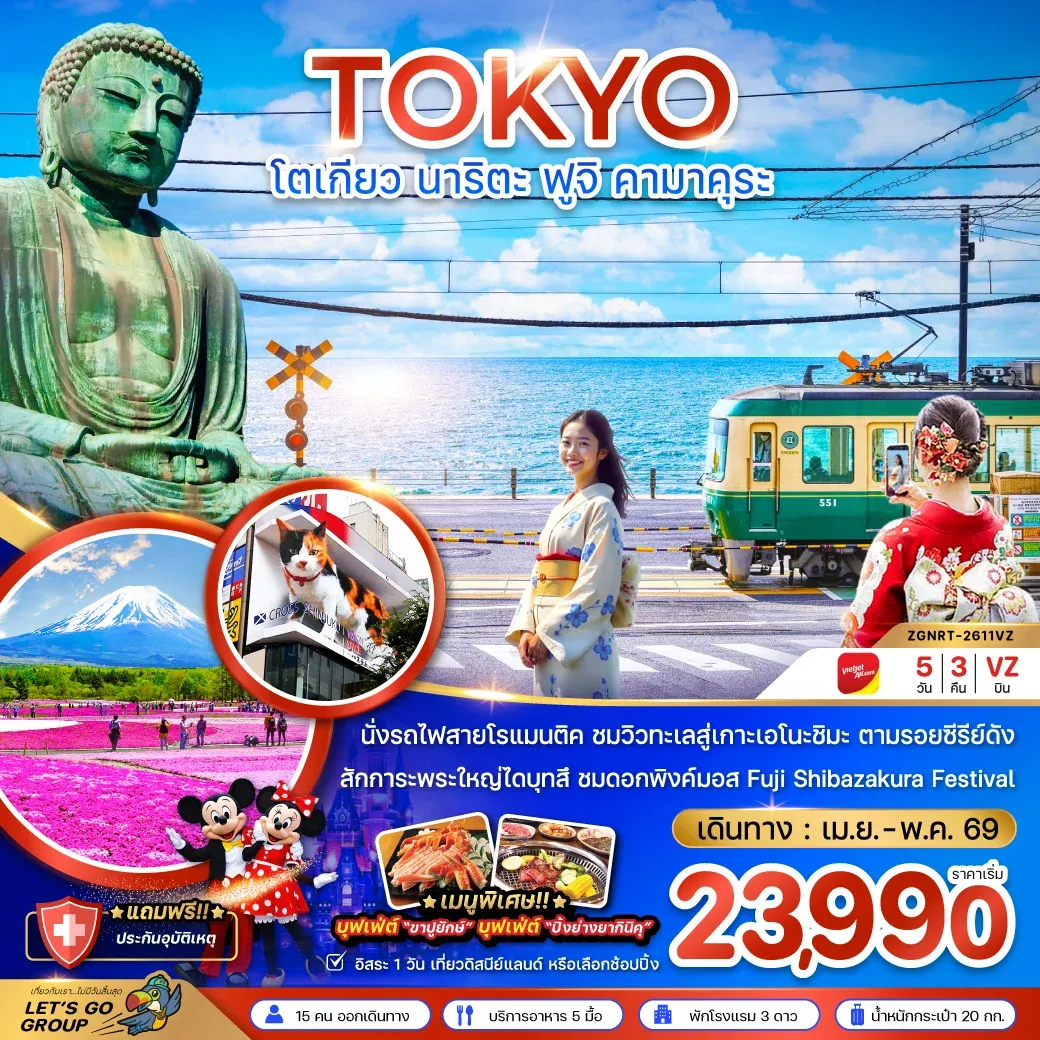 ทัวร์ญี่ปุ่น โตเกียว นาริตะ ฟูจิ คามาคุระ 5วัน 3คืน (VZ)