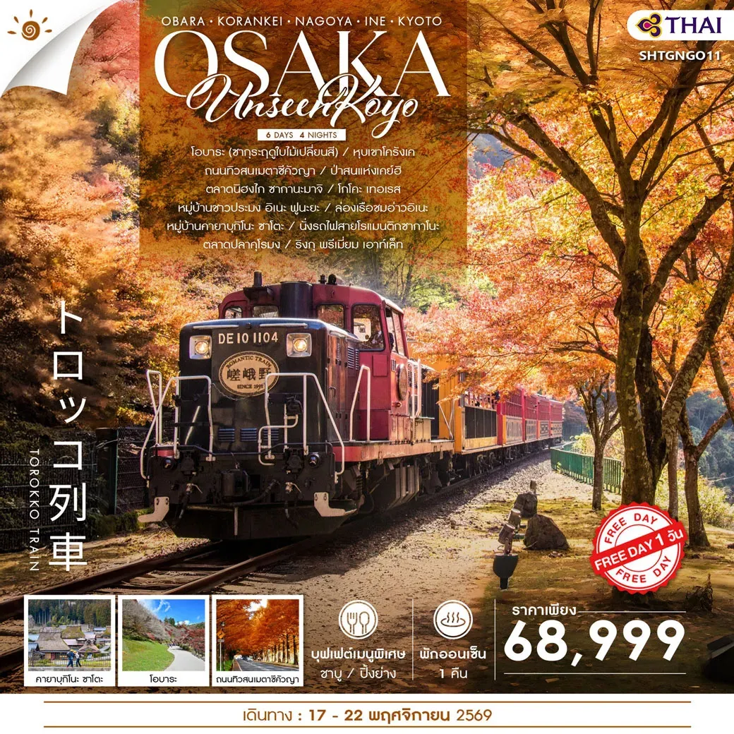 ทัวร์ญี่ปุ่น UNSEEN KOYO OSAKA FREEDAY 6วัน 4คืน (TG)