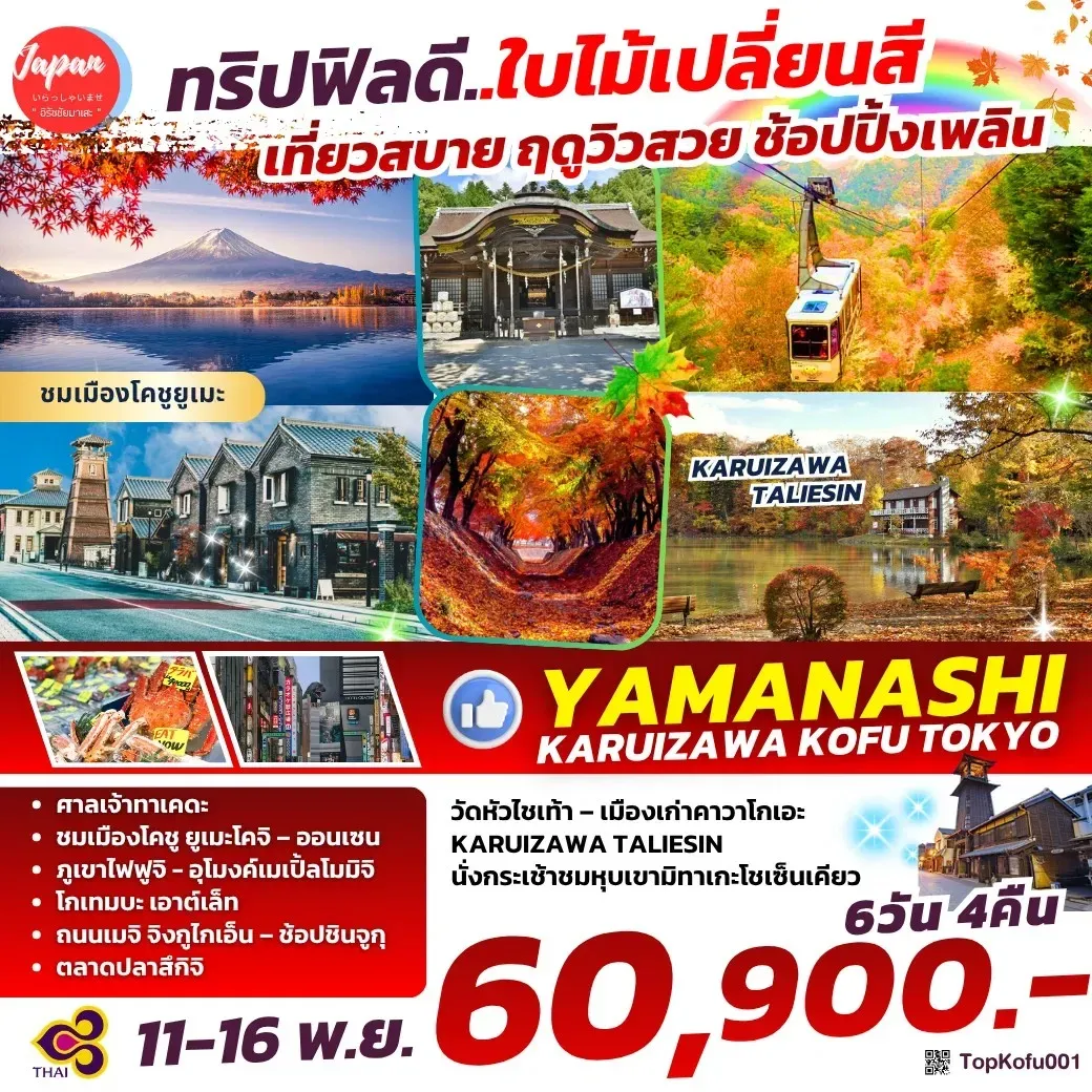 ทัวร์ญี่ปุ่น YAMANASHI KARUIZAWA KOFU TOKYO 6วัน 4คืน (TG)
