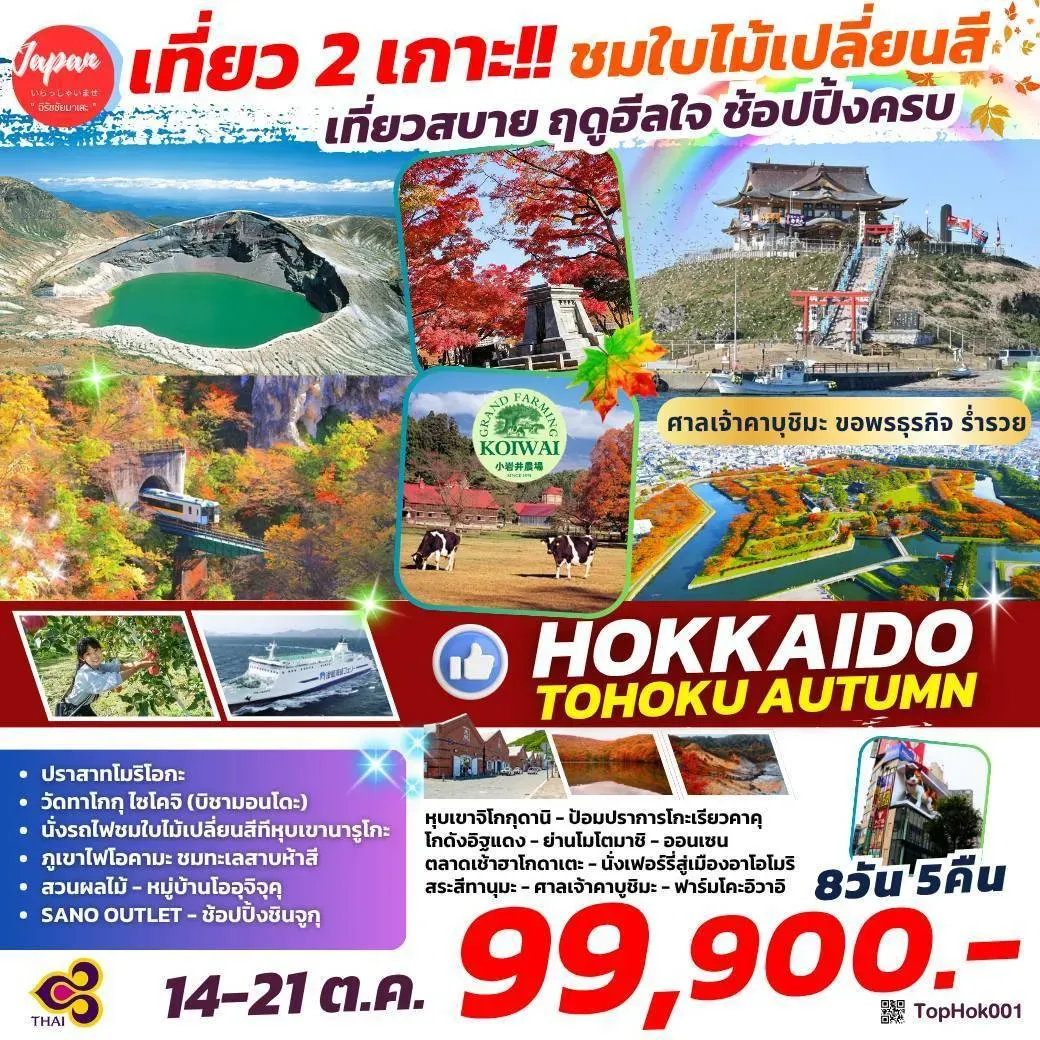ทัวร์ญี่ปุ่น TOHOKU IN AUTUMN HAKODATE AOMORI FUKUSHIMA AUTUMN  8วัน 5คืน (TG)